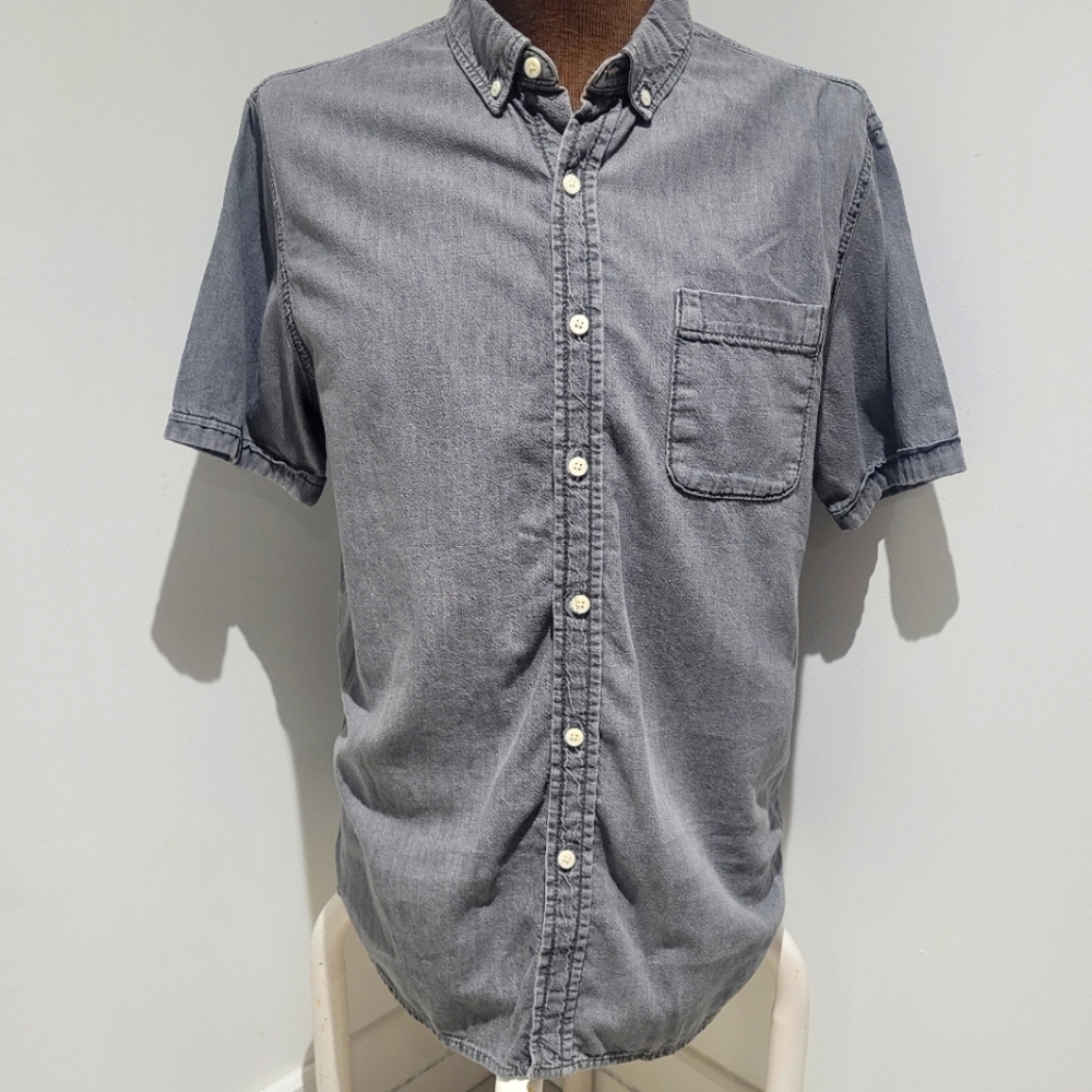 Topman Men's Cotton Collared Short Sleeve Button Down Shirt Large Faded Gray